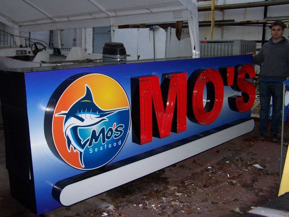 Custom commercial sign in Baltimore, MD for Mo's Seafood by Giovanni’s Signs